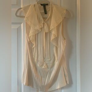 Lauren Ralph Lauren Sleeveless Cream Top with Neck Tie, Size XL